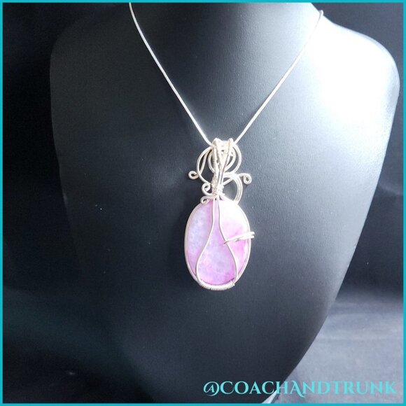 NATURAL RHODOCHROSITE Handcrafted Detailed Silver Metal Work & Sterling Chain - Picture 4 of 8